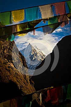 A mountain in Southern Tibet with Prayer Flags