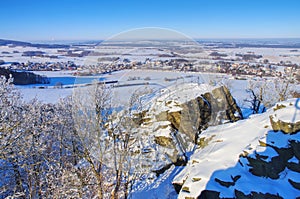 Mountain Spitzstein in Zittau Mountains in winter