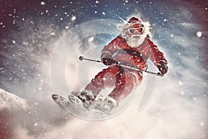 mountain sport christmas ski skier holiday snow winter snowboarder santa. Generative AI.