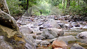 The mountain spring water is flowing softly