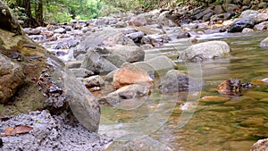 The mountain spring water is flowing softly