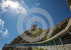 Mountain station with Antenna Pole on the mountain Saentis in the Appenzell Alps in Switzerland