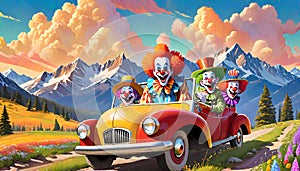 Mountain storms clown downhill car touring