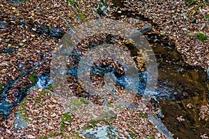 Mountain stream flowing down hillside