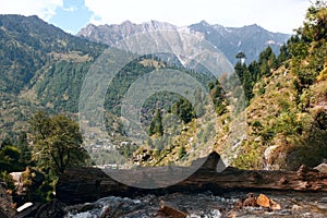 Mountain stream flowing to the valley Kullu.