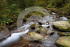 Mountain stream in a forest at autumn season