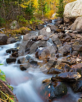 Mountain stream rushes through Autumn woods