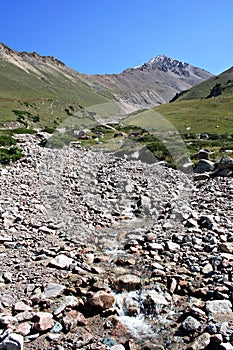 Mountain stream among stones and pebbles,Tien-Shan