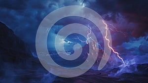 Lightning striking mountain
