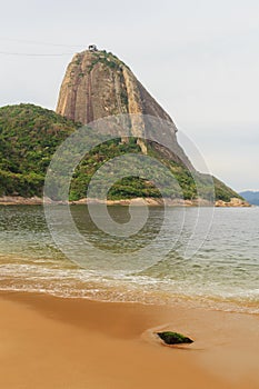 Mountain Sugarloaf Red beach (Praia Vermelha) empty sea sand in