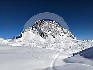 Mountain Sulzfluh above Partnun St. Anonien in the canton of Graubunden. ski touring