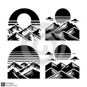Mountain and Sun Landscape Vector Set