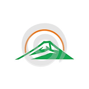 Mountain sunrise simple logo vector