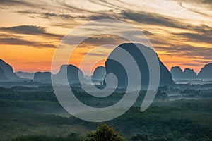 Mountain sunrise view at Din Deang Doi viewpoint, Krabi Thailand nature landscape