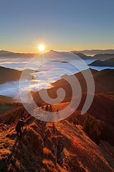 Mountain sunset autumn landscape in Slovakia