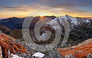 Mountain sunset autumn Tatra landscape, Slovakia