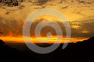 mountain sunset having clouds sky