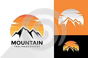 Mountain and Sunset Logo Design, Brand Identity Logos Designs Vector Illustration Template