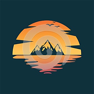 Mountain at sunset logo template