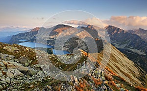 Mountain sunset panorama from peak - Slovakia Tatras