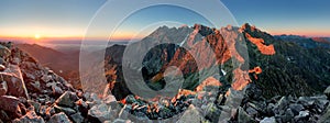 Mountain sunset panorama from peak - Slovakia Tatras