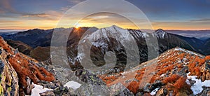 Mountain sunset panorama in West Tatras