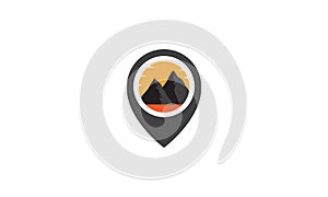 Mountain sunset with pin map location logo symbol vector icon illustration graphic design