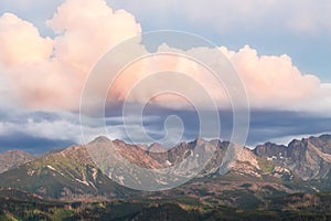 Mountain sunset - Tatras - high mountain in Europe. View from Poland side.