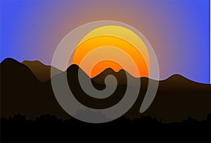 Mountain sunset vector background photo