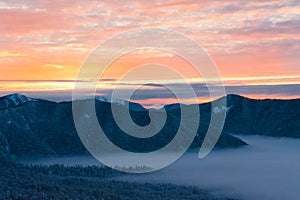 Mountain sunset winter