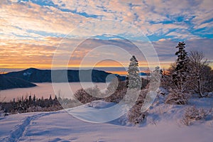 Mountain sunset winter