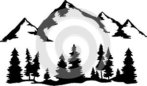 Mountain SVG, Mountain Forest SVG,  Trees, Pacific Northwest Cut Files, Camping Svg, Outdoors, Cricut, Silhouette Trees Vector photo