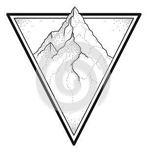 Mountain tattoo in dotwork style