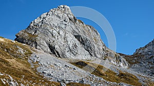 Mountain top on Mangart saddle in Slovenia