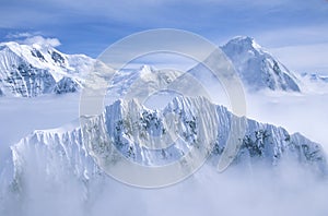 Mountain tops in St. Elias National Park and Preserve, Wrangell Mountains, Wrangell, Alaska photo