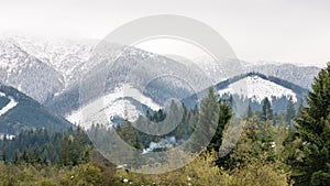 Mountain tops in winter covered in snow