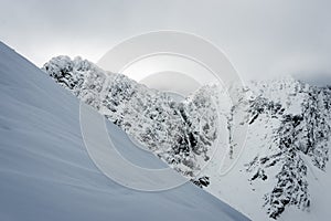 Mountain tops in winter covered in snow