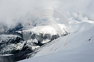 Mountain tops in winter covered in snow