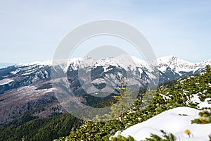 Mountain tops in winter covered in snow