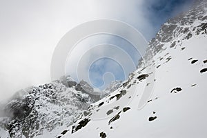 Mountain tops in winter covered in snow