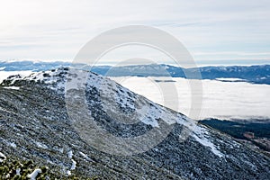 Mountain tops in winter covered in snow