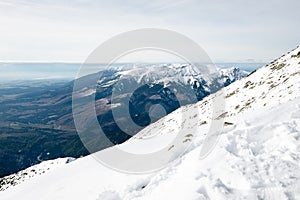 Mountain tops in winter covered in snow