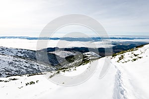 Mountain tops in winter covered in snow