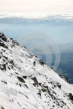 Mountain tops in winter covered in snow