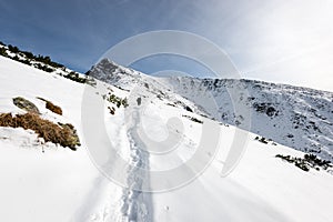 Mountain tops in winter covered in snow