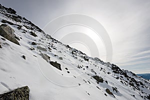 Mountain tops in winter covered in snow