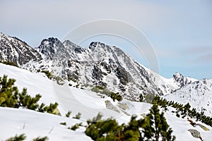 Mountain tops in winter covered in snow