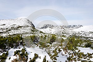 Mountain tops in winter covered in snow