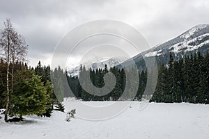 Mountain tops in winter covered in snow