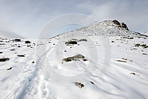 Vrcholy hôr v zime pokryté snehom